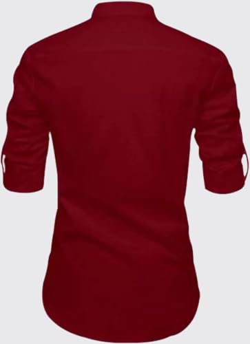 Image of DEEMOON Men's Full Sleeve Short Kurta Shirt with a Trendy Mandarin Collar Crafted from a Premium Cotton Blend for Comfort Ideal for Casual and Semi-Formal Occasions