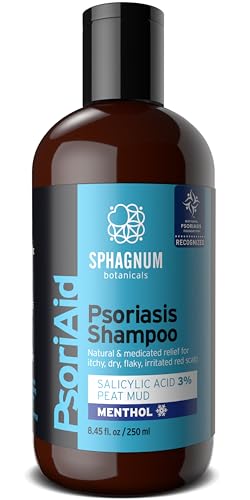 Sphagnum Botanicals Psoriasis Shampoo with Salicylic Acid – Natural Scalp Support for Dry, Itchy, Flaky Scalp with Menthol & Peat Mud – Sulfate-Free, Gentle Formula – 8.45 fl oz