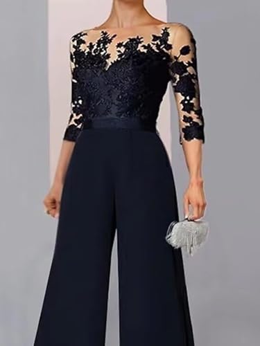 Half Sleeve Chiffon Ruffles Mother of The Bride Pant Suits Lace Applique for Wedding Formal Outfits Women Jumpsuits4