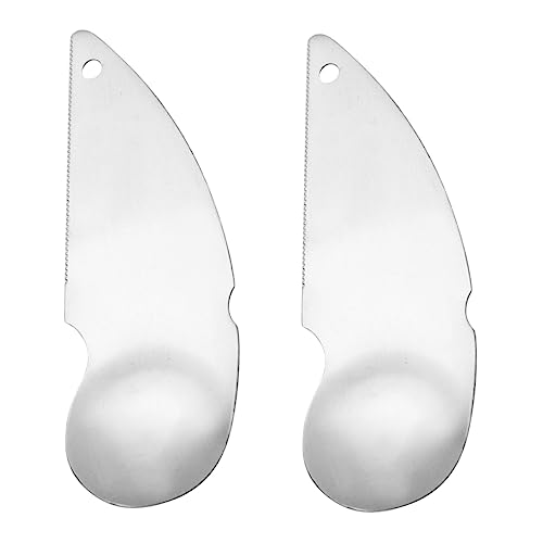 HOLIDYOYO Pelador De Kiwi Cuchara De Acero Inoxidable 304, Diseño 2 1, Herramienta De Cocina Para Aguacate y Frutas, Práctico Para Uso Doméstico, Paquete De 2 Piezas