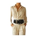 TFJ Women's Wide Fashion Belt Hip High Waist Gold Metal Hook Buckle Plus Size 36-44' Black (Black)