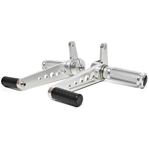 DKMOTORK 0052 Motorcycle Rearsets Rear Set Forward Controls Cafe Racer CNC Aluminum Alloy Universal for Honda Suzuki 1 Pair Sliver Cover