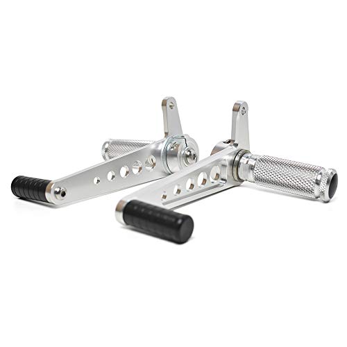 DKMOTORK 0052 Motorcycle Rearsets Rear Set Forward Controls Cafe Racer CNC Aluminum Alloy for Honda Suzuki 1 Pair Sliver (It may need to be modified to be suitable)