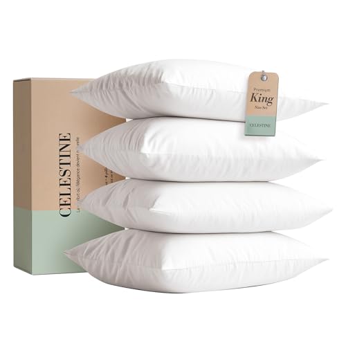 King Size Bed Pillows Set of 4 Soft & Supportive Down Alternative Microfiber Filling Plush White 36x20 Sleeping Pillows for Side and Back Sleepers Breathable Machine Washable