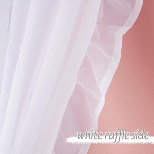 Pink Blackout Curtains with White Ruffle Sheer Overlay for Girls Bedroom by PONY DANCE - Used condition - Image 9