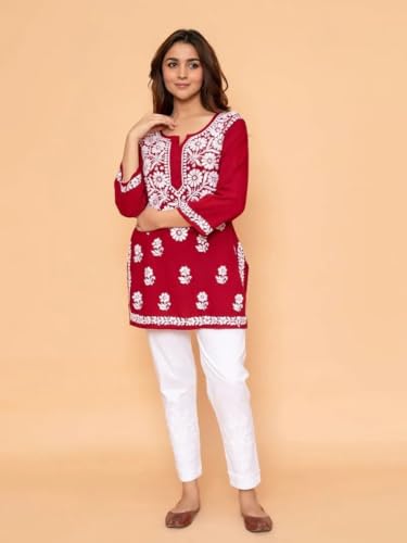 Image of Sidhidata Women Rayon Regular Stylish Kurti with 3 /4 Sleeves & Beautiful Neck Embroidery Ideal for Casual Office Wear & Everyday Comfort (Kurti Angell)
