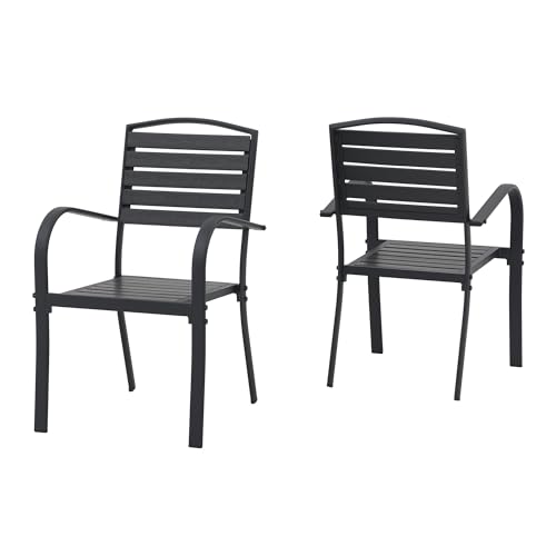 i-VTIES Patio Dining Chairs Set of 2,Outdoor Stackable Dining Chairs with Backrest & Armrest,Aluminum Frame Patio Furniture Chairs for Garden,Backyard,Lawn & Deck,Black