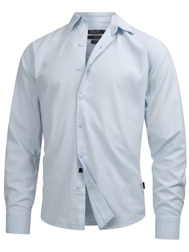 Indicode Herren INSville Sommer-Hemd aus Baumwoll-Leinen Mischung | Herrenhemd für Männer Sky Way, XXL