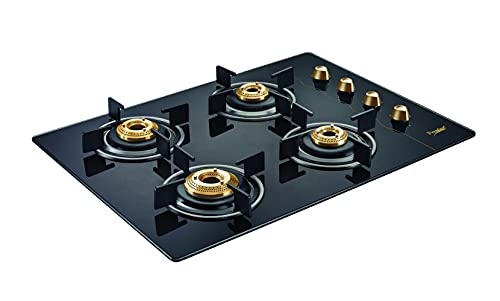 Prestige Euro Glass Top Gas Stove with Toughened Glass Top, Powder Coated Body, 4 Burners, Manual, Black