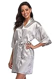 season dressing Women Satin Kimono Short Floral Satin Robe Bridesmaid Bridal Bathrobe Silky Sleepwea