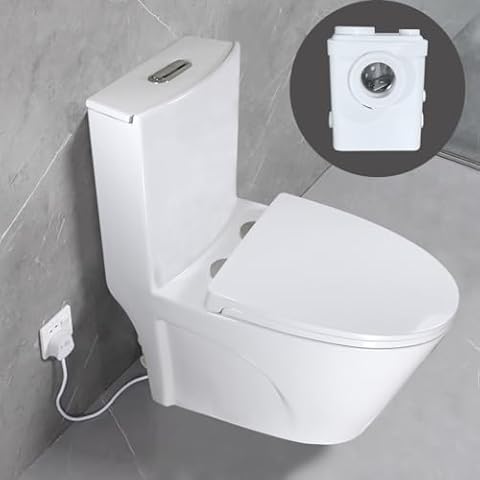 WinZo WZ5040P-P Dual Flush Macerating Toilet System with Compact 450W Basement Pump Sewerage Waste Macerator,White Cover