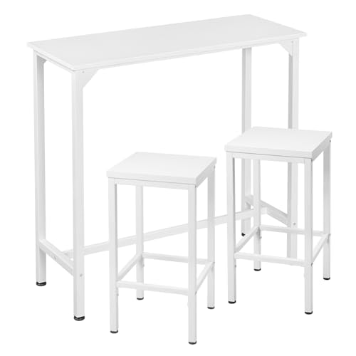 EUGAD Bartisch mit Barhocker Set, Stehtisch mit 2 Hockern, Essgruppe, Küchentisch mit Küchenstühlen, Esstisch, Küchenhocker, Tresenhocker, Weiß