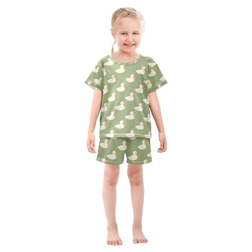 ALAZA Duck Cute Cartoon Pajamas Set Short Sleeve Cotton Sleepwear Summer Pjs 2 Piece 5-14Y3