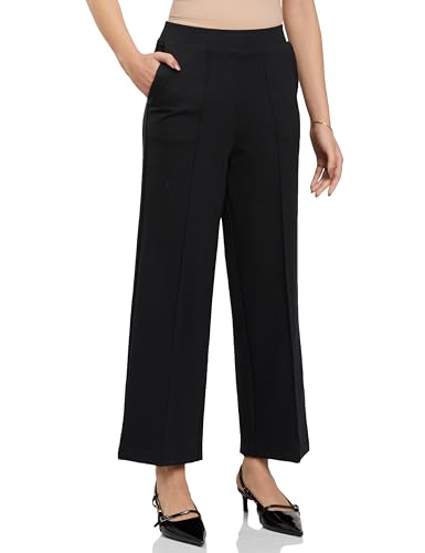 Image of Symbol Premium Women's High Rise Ankle Length Wide Leg Knit Trouser (Elasticated Waist | Formal Pants | Office Wear | Desk-to-Dinner) (Available in Plus Sizes)