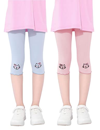 Kiench Girls' Capri Leggings Cotton Toddler Summer 3/4 Pants Pack of 2