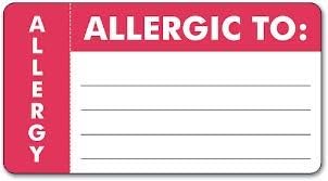 MAP3300, Allergic to, ON Left, White/RED, 3-1/4" X 1-3/4", ROLL of 250, Medical Alert Labels (MAP3300)