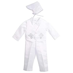 Dressy Daisy Baby Boys Christening Clothing Baptism Outfits with Bonnet Short Long Sleeve White Suit