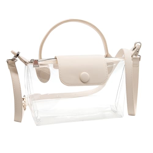 Long Keeper Clear Bag for Stadium Approved Small Crossbody Bag Shoulder Clear Purses for Women Handbag for Concert Events (Beige)