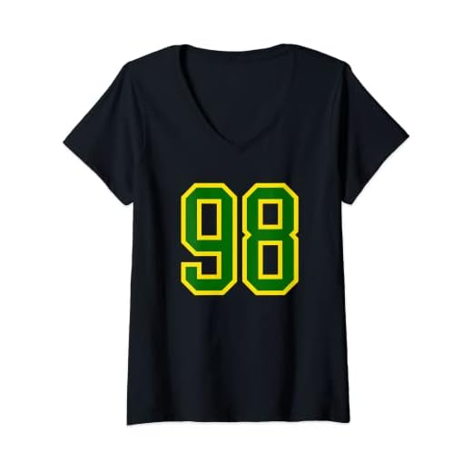 Mujer Número de camiseta # 98 de cumpleaños verde amarillo número deportivo 98 Camiseta Cuello V