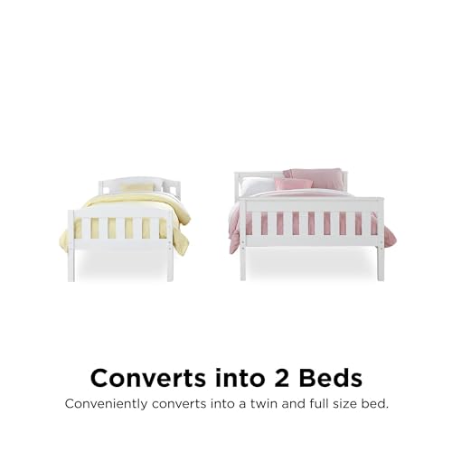 DHP Airlie Twin over Full Bunk Bed, White, Wood Construction, Converts to Twin/Full, 4-Step Ladder, Guard Rails
