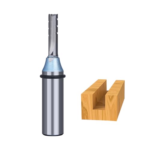 HUHAO CNC Router Bits 1/2 inch Shank 3 Flutes TCT Straight Router Bit Straight Flute End Mill Cutters Woodworking CNC Trimming Slot Bits Carbide Milling Cutter for MDF Plywood Chipboard Wood,1/2*6*22
