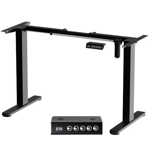 TRIUMPHKEY Marco de Escritorio de Pie, Mesa Elevadora de Altura Regulable con 3 Alturas de Memoria, Marco de Mesa Telescópica de 2 Secciones Patas con un Solo Motor y Rueda Negro