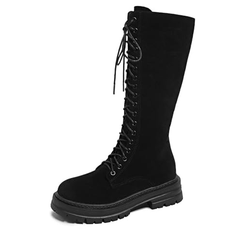 Bottes d'équitation tendance en daim pour femme avec plateforme