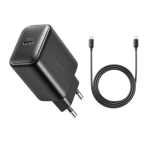 شاحن حائط سريع JR‑TCF23 25 واط USB‑C PD مع كابل USB نوع C إلى USB‑C بطول 1 م، محول شحن سريع بمنفذ واحد للموبايلات الذكية والتابلت من جوي رووم - أسود