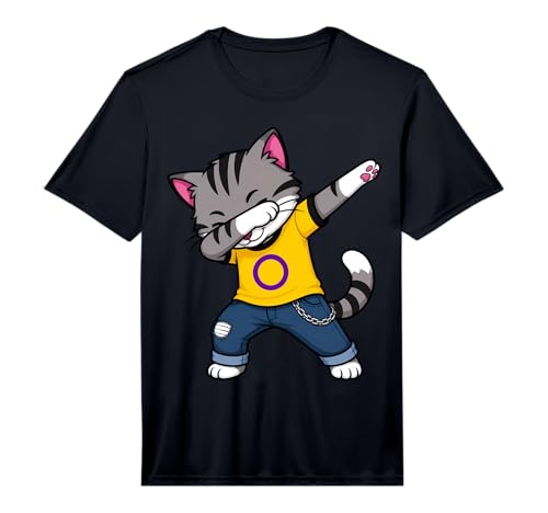 Mens Intersex Flag Dabbing Cat Performance T-Shirt