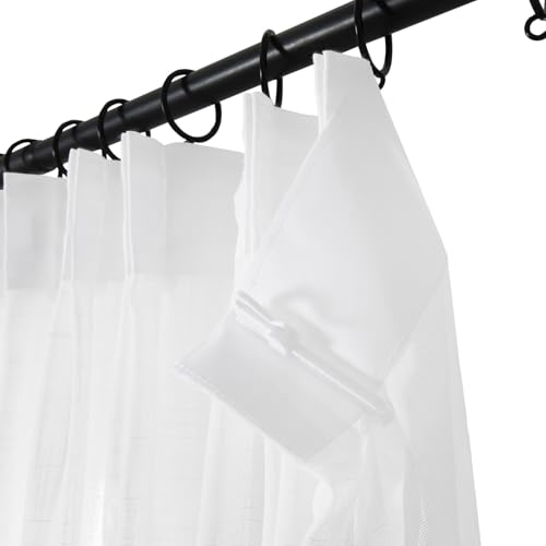 Image of TWOPAGES White Pinch Pleated Sheer Curtains, 26 inch W x 84 inch L, 2 Panels