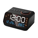 Multifunctional Rechargeable LED Digital Alarm Clock with FM Radio Temperature Humidity Display Sound-Activated Keep-on Mode Adjustable Brightness Volume Function USB Charging Headphone Jack