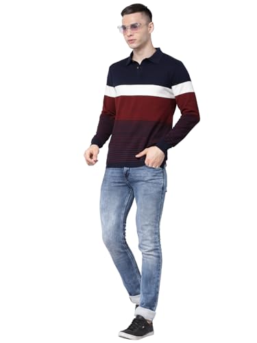 Image of Kalt Mens Basic Solid Full Sleeves Polo Cotton Blend Knitted Regular Fit Polo-Neck T-Shirts with Collar Stylish