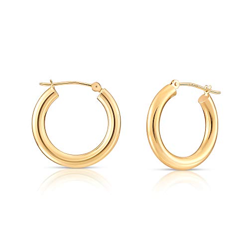 Image of 14k Yellow Gold Classic Shiny Polished Round Hoop Earrings, 3mm tube