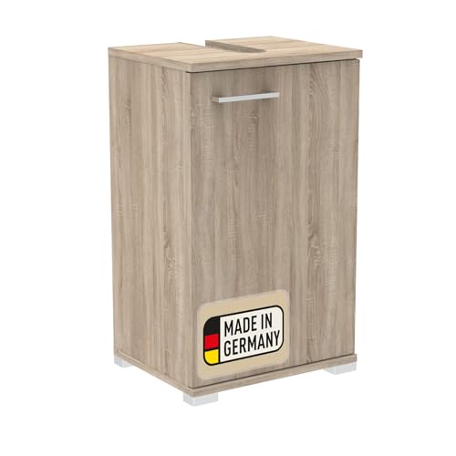 Probus Basic Waschbeckenunterschrank 40cm in hellem braun/Dekor Sonoma Eiche – Stilvolle und praktische Aufbewahrungslösung für Ihr Badezimmer, Türanschlag frei wählbar, Made in Germany