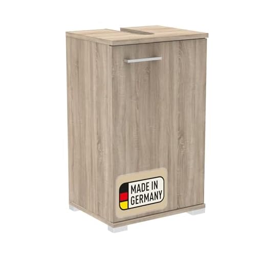 Probus Basic Waschbeckenunterschrank 40cm in hellem braun/Dekor Sonoma Eiche – Stilvolle und praktische Aufbewahrungslösung für Ihr Badezimmer, Türanschlag frei wählbar, Made in Germany