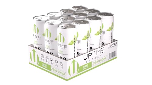 UPTIME - Sweet Melon - Zero Sugar (12 Pack) Premium Energy Drink, 12oz Bottles, Natural Caffeine, Natural Flavors, Sparkling