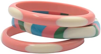 Pure Hands Stratum of Magnificence - Set of 3 Masterfully Handmade Resin Bangle Bracelet in Pink white Green Blue for women, girls & fashion gifts