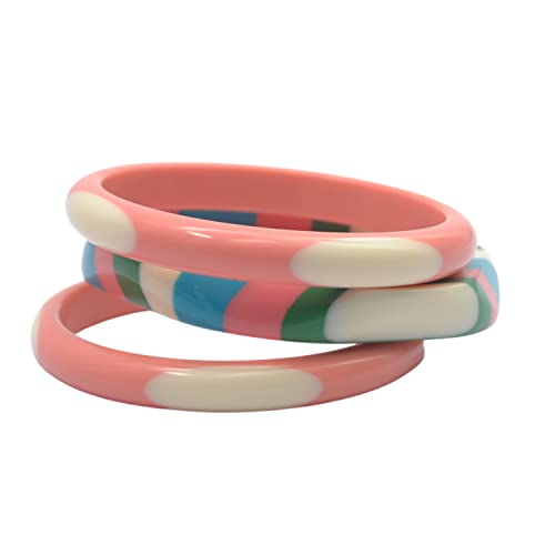 Pure Hands Stratum Of Magnificence - Set Of 3 Masterfully Handmade Resin Bangle Bracelet In Pink White Green Blue For Women, Girls & Fashion Gifts #TOP14