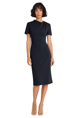 Image of Maggy London Women's Chic Asymmetric Crew Neck Short Sleeve Below The Knee Womens Dresses