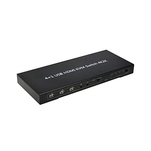 A ADWITS 4-Port 4-IN-1-OUT HDMI 4K@30Hz 1080P@60Hz 3D Ultra HD KVM Switch with Audio Switch, MIC, USB 2.0 Hub, UL Certified Safety Power Adapter, Windows Mac OS Linux PC Laptop Compatible