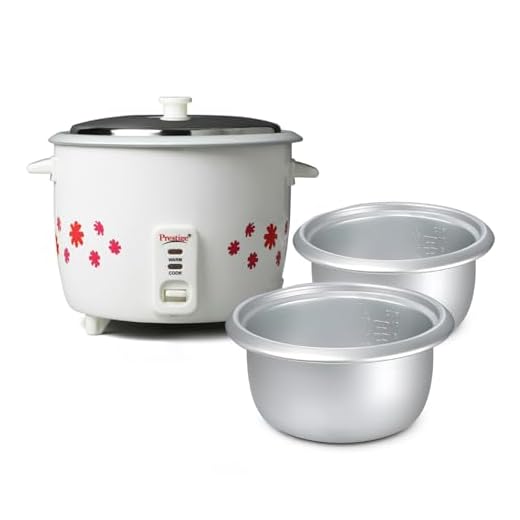Prestige 1.8 Litres Electric Rice Cooker (PRWO 1.8 Litres)| 2 Aluminium Cooking Pans | Stainless Steel Lid | Grey/White | Cool Touch Handles | Detachable Power Cord | 700- Watt