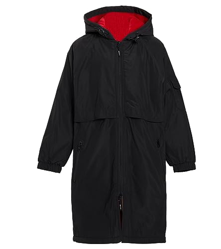 Sporti Comfort Fleece-Lined Swim Parka Youth - Black Shell/Red Lining - Large