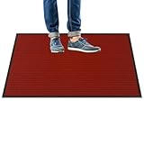 Restaurantware-Comfy Feet 36 x 24 Inch No-Slip Floor Mat, 1 Ribbed Carpet Utility Mat - Indoor and Outdoor, For Homes Or Offices, Dark Red Polyester Fibers Entry Mat, Vinyl Backing, Easy To Clean