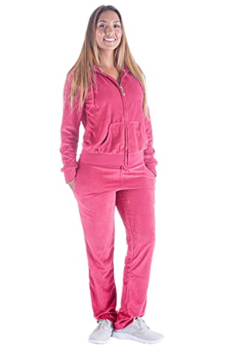 Velour Sweatsuits for Women 2 Piece Zip Up Hoodies Tracksuits Solid Comfy Lounge Wear Causal Sportwear Joggers Outfits Pink 2X-Large