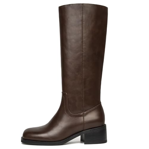 Best Tall Boots for Wide Feet: Find Your Perfect Pair 13 SUIARA Dark Brown Knee High Boots Women Square Toe Chunky Block Heel Campus Boot Wide Calf Comfortable Low Heel Riding Long Tall Boots