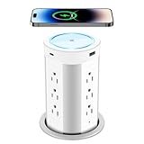 HEZI 4-inch Pop Up Countertop Outlet with 15W Wireless Charger,Max 45W Power Delivery,2 USB-A & 2 USB-C & 12AC Outlets Tamper Resistant 15A, Island Pop Out for Home Office Kitchen
