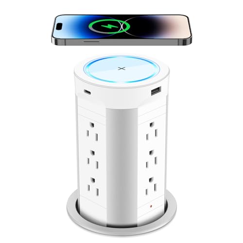 HEZI 4-inch Pop Up Countertop Outlet with 15W Wireless Charger,Max