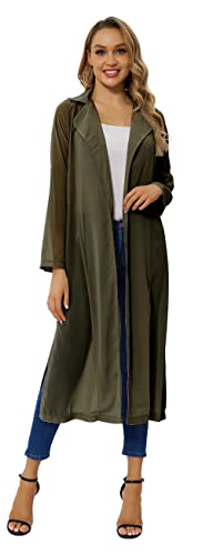Begonia.k Women's Long Sleeve Chiffon Lightweight Maxi Sheer Duster Cardigan (Army Green, X-Large) #TOP3
