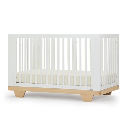 dadada Spirit 8 in 1 Convertible Crib to Toddler Bed & Floor Bed, Made in Italy, Greenguard Gold Certified, Adjustable Mattress Heights (White + Natural)
