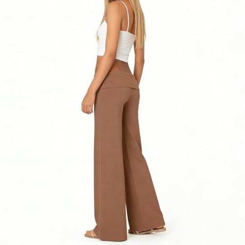 Image of Lounge Yoga Pants for Women Fold Over Low Waist Wide Leg Bell Bottoms | Y2K Foldover Pants, Flare Leggings, Low Rise Yoga Sweatpants